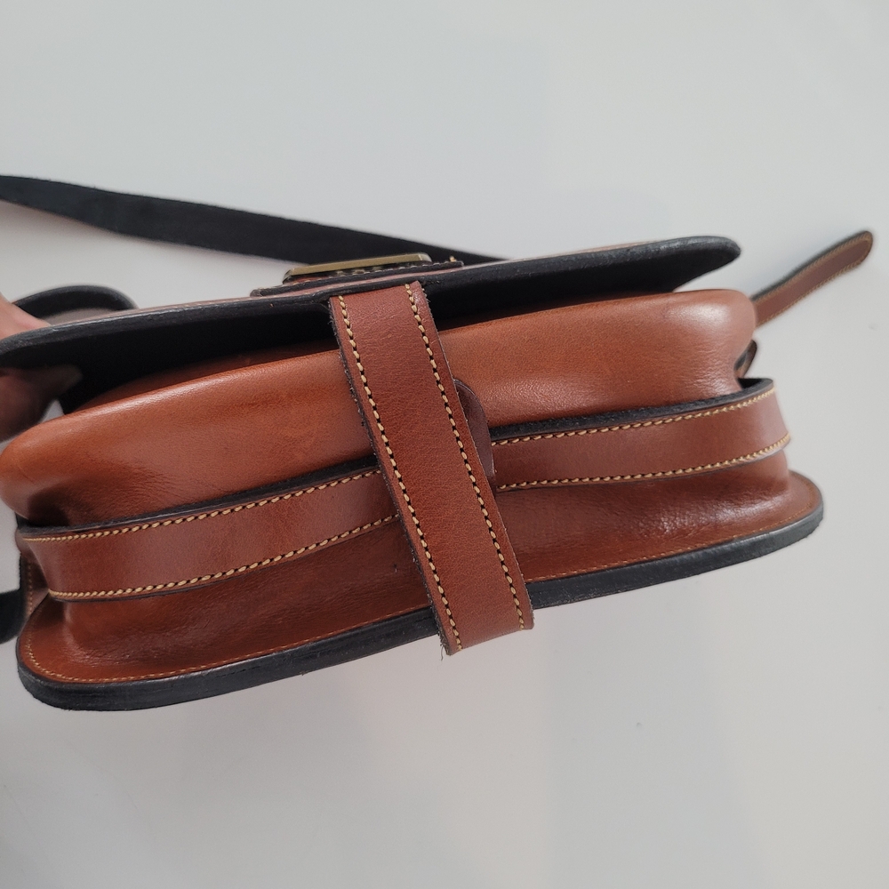 Brown Leather Saddle Crossbody with Polo Rider Medallion - Picture 9 of 17